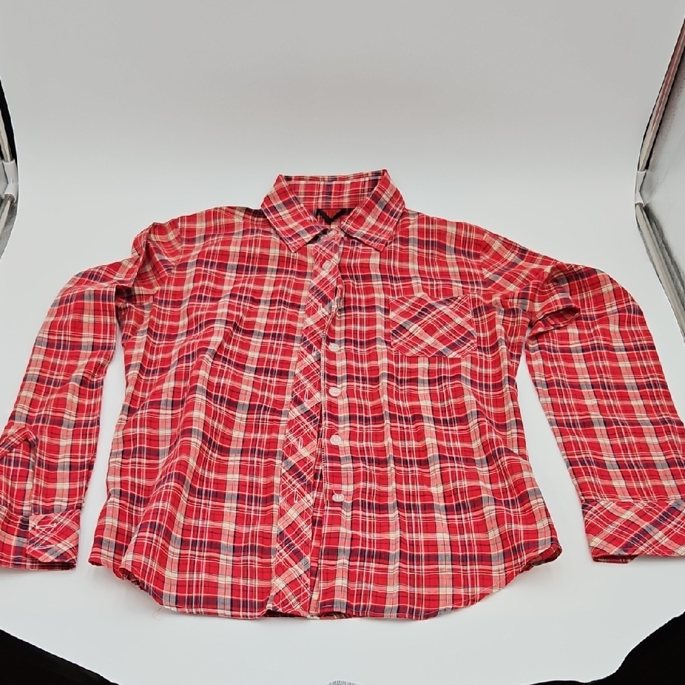 Georgie Porgie Plaid Button Down Shirt Longsleeved Boys Red Vintage